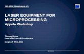 LASER EQUIPMENT FOR MICROPROCESSING · 2015-12-10 · LASER EQUIPMENT FOR MICROPROCESSING, Thomas Bewer Confidential 04.11.2015 CTI Project BFH, CSEM and TRUMPF – Focus on brittle-rigid