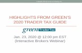 HIGHLIGHTS FROM GREEN’S 2020 TRADER TAX GUIDE...authority on trader tax and a Forbes contributor. He is also the author of The Tax Guide for Traders (McGraw-Hill, 2004) and Green’s