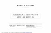 beml annual report 2013 edited - bseindia.com · BEML LIMITED BANGALORE ANNUAL REPORT 2012-2013 SCHEDULE OF ANNUAL GENERAL MEETING: 13.09.2013 ... Defence and Aerospace and to emerge