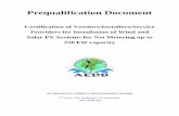 Prequalification Document - AEDB · Prequalification Document Certification of Vendors/Installers/Service Providers for Installation of Wind and Solar PV Systems for Net Metering