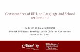 Consequences of UHL on Language and School Performance · Department of Otolaryngology-Head Neck Surgery Summary: Speech/Language Consequences • UHL associated with delays in acquisition