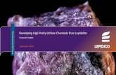 Developing High Purity Lithium Chemicals from Lepidolite · Project Over 1,000km2 contiguous land position with 6 lepidolite Mineral Resources and 30+ identified outcropping lithium