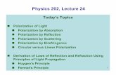 Physics 202, Lecture 24Physics 202, Lecture 24 Today’s Topics ... Snell’s Law from Huygens’ Principle Ray A hits interface at point A’ when ray B is at point B’ ... Which