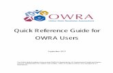 Quick Reference Guide for OWRA Users · 2017-10-02 · a Fast Ethernet connection with approximately 100Mbps throughput. For good performance on a wireless connection, a minimum actual