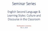 English Second Language & Learning Styles: Culture and ... · (social, cultural, symbolic, economic) CLASS SEX OR GENDER AGE RACE FAMILY ROLE (parent, sibling order) SEXUALITY Possible