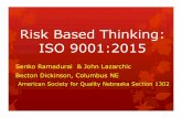 Risk Based Thinking: ISO 9001:2015 - ASQ-1302 · Step 3: Evaluate Event Likelihood EventLikelihood Risk Analysis Communication Plan Assessment likelihood of any event that will result