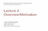 Lecture 2 Overview/Motivation3324 Siebel Center Ofﬁce hours: Tue/Thu 2pm-3pm Lecture 2 Overview/Motivation. ... Neural network basics (Goldberg Ch. 2—5) Neural NLP basics (probably