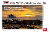 ARB CORPORATION LIMITED Chairman’s Address: Roger Brown · 10/18/2018  · due to project delays ... • SUV and 4WD sales are also growing in many international markets around