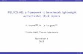 FELICS-AE: a framework to benchmark lightweight ......Results with Lilliput-AE, Ascon and ACORN Future work Questions 2 / 22. FELICS FELICS-AE Results Future work Questions Background: