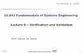 16.842: Verification and validation - DSpace@MIT: Home · 1. Lecture 9 – Verification and Validation. Prof. Olivier de Weck. November 6, 2009. 16.842 V-Model – Nov. 6, 2009. Systems