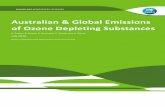 Australian & Global Emissions of Ozone Depleting Substances · Global emissions (ODP tonnes) of the Montreal Protocol ODSs and global equivalent chlorine (ppt, both dervived from