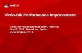 Virtio-blk Performance Improvement - KVM2 Asias He, Red Hat Inc. Storage transport choices in KVM Full virtualization : IDE, SATA, SCSI Good guest compatibility Lots of trap-and-emulate,