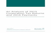 Corporation Tax Receipts 2016 and Returns 2015 - Revenue · This analysis covers trading profits, losses, depreciation / capital allowances, companies’ capital gains and the Research