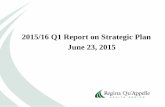 2015/16 Q1 Report on Strategic Plan June 23, 2015 · { Q1 Report on Strategic Plan { Current year course correct Q1 { Q2 Report on Strategic Plan { Review inputs into next year plan
