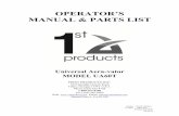 OPERATOR’S MANUAL & PARTS LIST...Model - Serial Number UA60T - 1001 thru ____ Printed in U.S.A. PB 0616 OPERATOR’S MANUAL & PARTS LIST Universal Aera-vator MODEL UA60T FIRST PRODUCTS