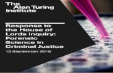 Response to the House of Lords inquiry: Forensic Science in Criminal … · 2018-10-26 · 1 . Response of The Alan Turing Institute to the House of Lords Select Committee on Science