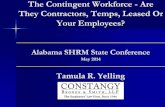 The Contingent Workforce - Are They Contractors, Temps, … · 2015-08-21 · Definitions Employee: A worker who is subject to the control of the employer. The employer defines what