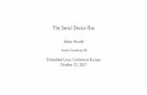 The Serial Device Bus - eLinux.org · 2017-10-23 · The Serial Device Bus The Serial Device Bus (Serdev) By Rob Herring (Linaro) Bus for UART-attached devices Replace ti-st driver