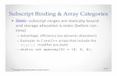 Subscript Binding Array Categories - Boise State CScs.boisestate.edu/~alark/cs354/lectures/subscript...requested & storage is allocated from heap, not stack) oExample: In C/C++, using
