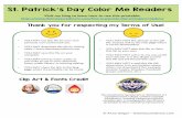 St. Patrick’s Day Color Me Readers · St. Patrick’s Day Color Me Readers • YOU MAY use this file for your own personal, ... • YOU MAY NOT link directly to the . Instead, link