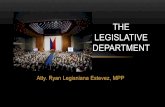 The legislative departmentTHE LEGISLATIVE DEPARTMENT •The Congress of the Philippines (Filipino: Kongreso ng Pilipinas) is the national legislature of the Republic of the Philippines.
