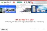 IEC 61000-4-2 ESD - emitec industrial€¦ · 2 Means of Generation> IEC 61000-4-2 ESD 10-25% RH 65-90% RH Walking across carpet 35'000 V 1'500 V Walking across vinyl tile 12'000