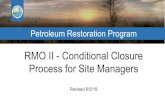 RMO II - Conditional Closure Process for Site Managers · 2019-06-11 · • Use SPI Line Item #19-13 to fund this report (case by case) • P.E. Certification of design sufficiency