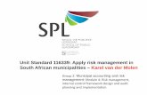Unit Standard 116339: Apply risk management in South ... - US116339.pdfUnit Standard 116339: Apply risk management in ... AS/NZS 4360.2004 . What is Risk Management A continuous, proactive
