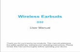 Wireless Earbuds...Wireless Earbuds D32 User Manual Thank you for purchasing our products. This manual addresses the safety guidelines, warranty and operating instructions. Please