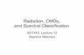 Radiation, CMDs, and Spectral Classification Magnitudes (Lecture 4) •apparent magnitude: m = –2.5 lg F/F 0 –m increases for fainter objects! –m = 0 for Vega; m ~ 6 mag for