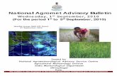 National Agromet Advisory Bulletin · 2010-09-03 · transplant Kuwari, Patna Early, Pusa Katki, Pusa Deepali and Hajipur Agat varieties of cauliflower and to sow Rajendra Baigan-2,