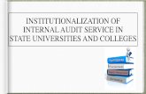 INSTITUTIONALIZATION OF INTERNAL AUDIT SERVICE IN STATE ... · State Universities and Colleges in the Philippines Island No. % Luzon 49 44.14 Visayas 26 23.42 ... Internal Auditing