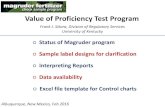Value of Proficiency Test Program · Value of Proficiency Test Program Status of Magruder program Sample label designs for clarification Interpreting Reports Data availability Excel