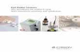 Karl Fischer titrators - Crison Instruments · 8355. An analytical balance is required. Titration modes: Burette self-calibration • Standard, for reagents with different factor.