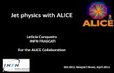 Jet physics with ALICE · 2011-04-12 · Leticia Cunqueiro INFN FRASCATI For the ALICE Collaboration DIS 2011 Newport News, April 2011. JJets in Heavy Ion Collisions •Slidslide