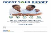 BOOST Y UR BUDGET · RENT FOOD MEDICINE TRANSPORTATION BOOST Y UR BUDGET Are you living on a fixed income? You may qualify for benefits to help pay for food, medicine, utilities,