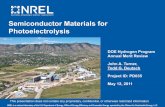 Semiconductor Materials for Photoelectrolysis...NREL is a national laboratory of the U.S. Department of Energy, Office of Energy Efficiency and Renewable Energy, operated by the Alliance