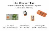 The Blocker Tag - Ari Juels · – Gillette Mach3 razor blades • Parenting logistics – Water park uses RFID bracelets to track children. There is an impending explosion in RFID-tag