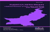 PAKISTAN NEWS DIGEST · Pakistan News Digest, March, 2015 IDSA, New Delhi 3 POLITICAL DEVELOPMENTS PROVINCIAL POLITICS No chance of Governor Rule in Sindh, says Sharjeel, The News,