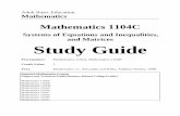 Systems of Equations and Inequalities, and Matrices Study ... · The two topics in this course are systems of equations and inequalities, and matrices. Systems of equations in two