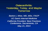 Osteoarthritis: Yesterday, Today, and Maybe Tomorrow · Osteoarthritis: Yesterday, Today, and Maybe Tomorrow. Barton L Wise, MD, MSc, FACP UC Davis Internal Medicine California Providers’