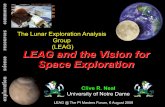 The Lunar Exploration Analysis Group (LEAG) · The Science Committee recommends that the Lunar Exploration Analysis Group (LEAG) be tasked to prepare a “Lunar Goals Roadmap” that