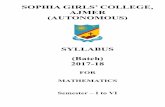 SOPHIA GIRLS’ COLLEGE, AJMER€¦ · Text Book on Algebra and Theory of Equations, 11th Edition, Pothishala Pvt. Ltd., Allahabad. 3. Datta, K.B. (2004). Matrix and Linear Algebra,