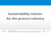 Sustainability metrics for the process industry · Increasing attention regarding sustainability in chemical industry Different purposes, e.g. Reporting, labelling, DfE, etc. many