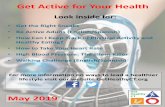 Get Active for Your Health · 2019-04-30 · Actividades de fortalecimiento incluyen: levantar pesas, abdominales, ejercitar con las ... bicicleta, bailar, practicar artes marciales,