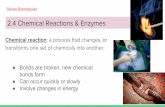 2.4 Chemical Reactions & Enzymes...Chemical reaction: a process that changes, or ... 5 ways to tell if a chemical reaction has occurred: Emission of heat or light Gas is produced Color