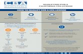 Qualifying for a California CPA License · QUALIFYING FOR A CALIFORNIA CPA LICENSE HOW TO QUALIFY FOR A CPA LICENSE Exam Education Experience Ethics Pass the CPA Exam Pass the California