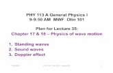 PHY 113 A General Physics I 9-9:50 AM MWF Olin 101 Plan ...users.wfu.edu/natalie/f12phy113/lecturenote/Lecture35.pdf · Chapter 17 & 18 – Physics of wave motion 1. Standing waves