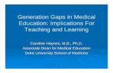 Generation Gaps in Medical Education: Implications For ... · Associate Dean for Medical Education Associate Dean for Medical Education Duke University School of Medicine Duke University