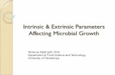 Intrinsic & Extrinsic Parameters Affecting Microbial Growth · Effect of Low Water Activity y Prolongs lag phase y Reduce growth rate, size and final population y Effects depend on